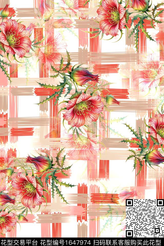 年轻女装满版散花花卉数码印花花型下载（图片编号: 1647974） - 瓦栏（Walan）