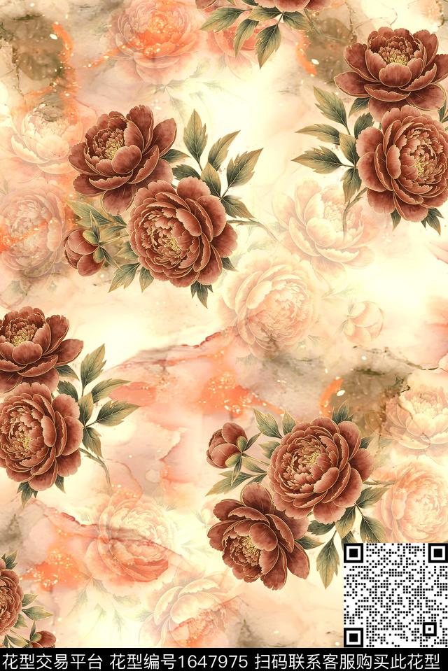 年轻女装满版散花花卉数码印花花型下载（图片编号: 1647975） - 瓦栏（Walan）