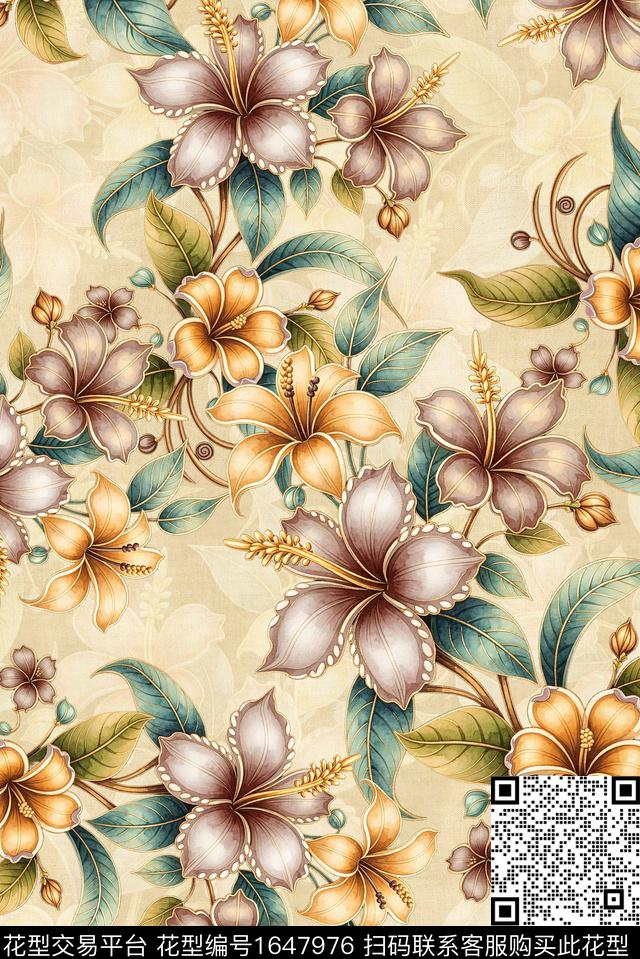 年轻女装满版散花花卉数码印花花型下载（图片编号: 1647976） - 瓦栏（Walan）