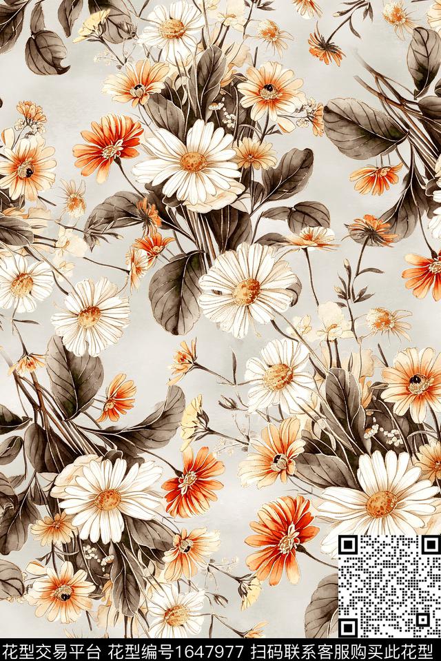 年轻女装满版散花花卉数码印花花型下载（图片编号: 1647977） - 瓦栏（Walan）
