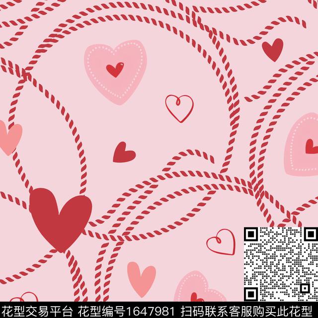 爱心粉色趣味传统印花花型下载（图片编号: 1647981） - 瓦栏（Walan）