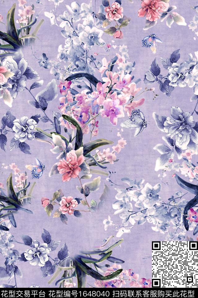 年轻女装满版散花花卉数码印花花型下载（图片编号: 1648040） - 瓦栏（Walan）