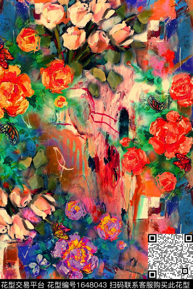 满版散花中老年油画花型数码印花花型下载（图片编号: 1648043） - 瓦栏（Walan）