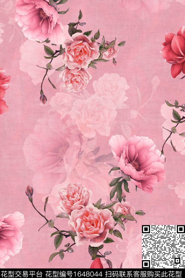 年轻女装满版散花花卉数码印花花型下载（图片编号: 1648044） - 瓦栏（Walan）