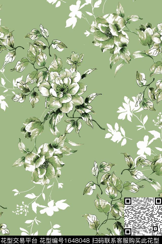 年轻女装满版散花花卉数码印花花型下载（图片编号: 1648048） - 瓦栏（Walan）