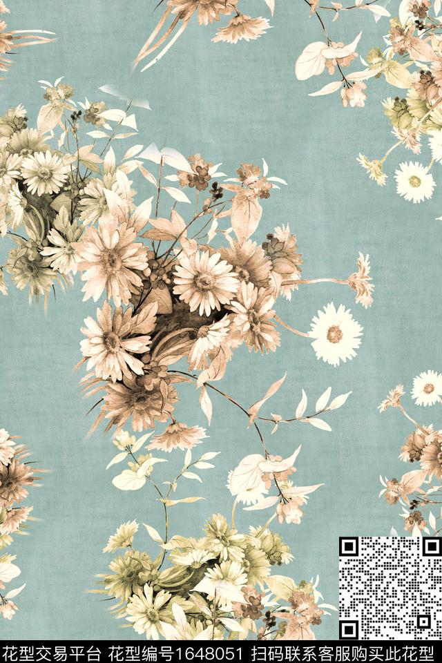 年轻女装满版散花花卉数码印花花型下载（图片编号: 1648051） - 瓦栏（Walan）