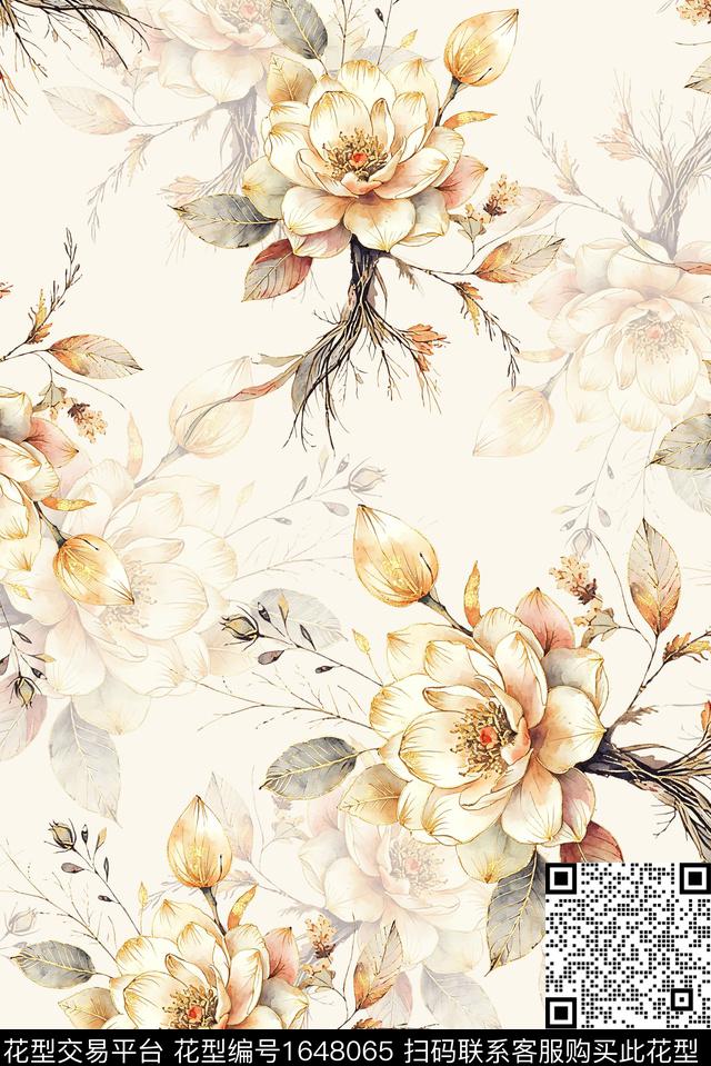 年轻女装满版散花花卉数码印花花型下载（图片编号: 1648065） - 瓦栏（Walan）