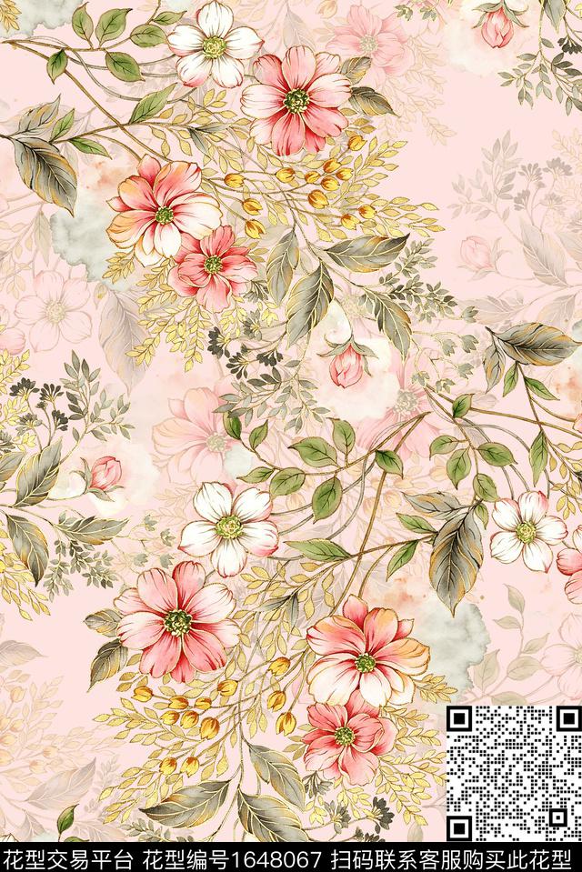 年轻女装满版散花花卉数码印花花型下载（图片编号: 1648067） - 瓦栏（Walan）