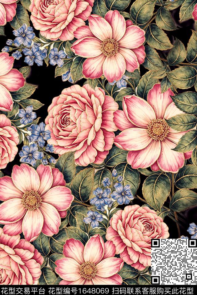 年轻女装满版散花花卉数码印花花型下载（图片编号: 1648069） - 瓦栏（Walan）