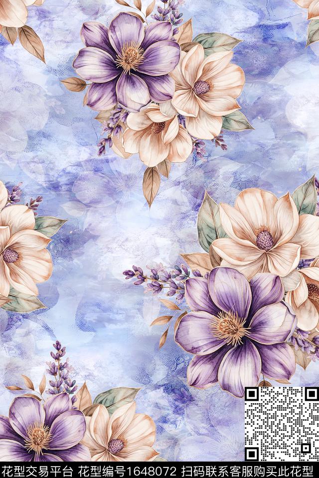 年轻女装满版散花花卉数码印花花型下载（图片编号: 1648072） - 瓦栏（Walan）