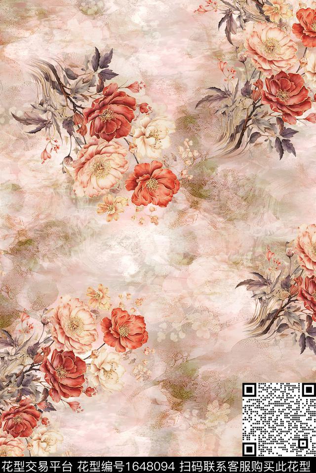 年轻女装满版散花花卉数码印花花型下载（图片编号: 1648094） - 瓦栏（Walan）