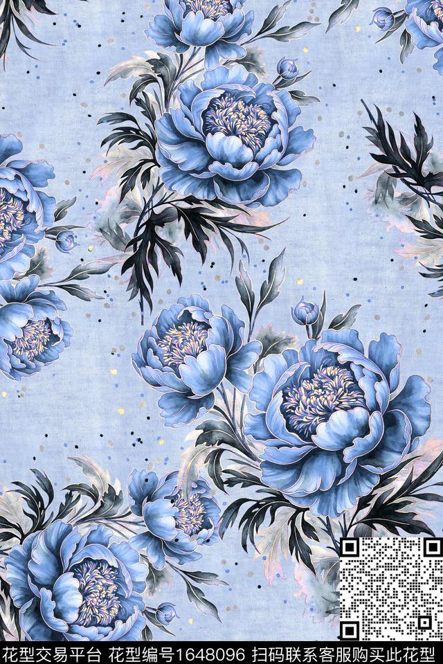 年轻女装满版散花花卉数码印花花型下载（图片编号: 1648096） - 瓦栏（Walan）