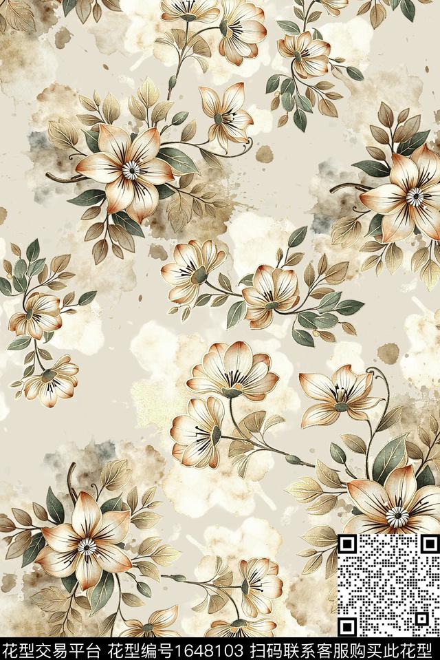 年轻女装满版散花花卉数码印花花型下载（图片编号: 1648103） - 瓦栏（Walan）
