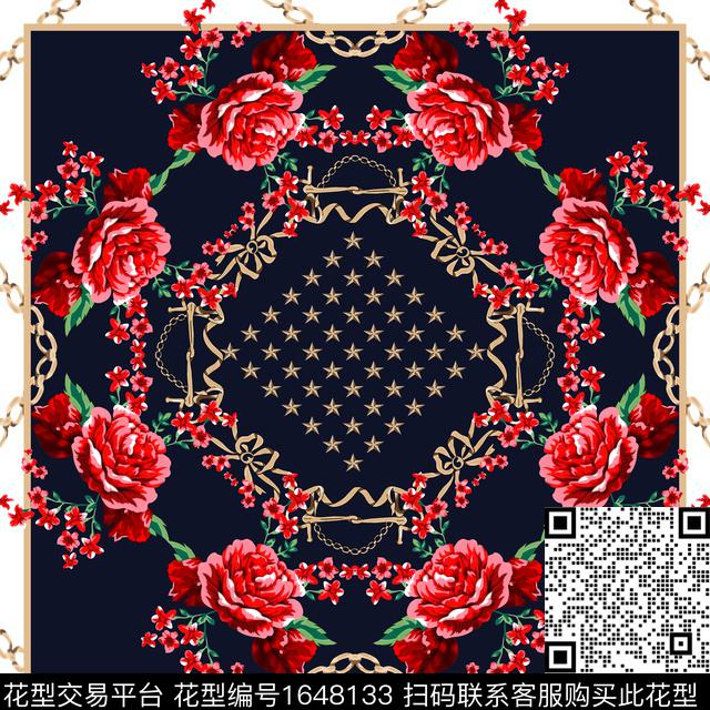玫瑰花卉金色链条星星元素数码印花花型下载（图片编号: 1648133） - 瓦栏（Walan）