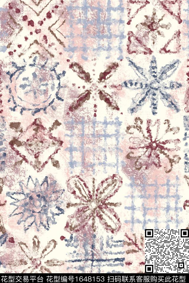 民族风肌理水彩数码印花花型下载（图片编号: 1648153） - 瓦栏（Walan）