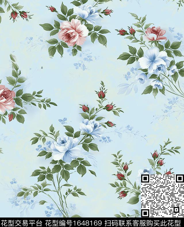 影花手绘玫瑰玫瑰花数码印花花型下载（图片编号: 1648169） - 瓦栏（Walan）