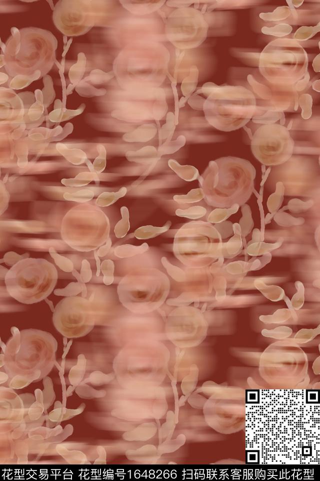 花卉红花复古数码印花花型下载（图片编号: 1648266） - 瓦栏（Walan）