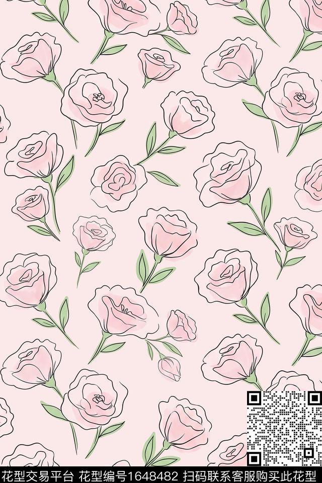 年轻女装小清新花卉数码印花花型下载（图片编号: 1648482） - 瓦栏（Walan）