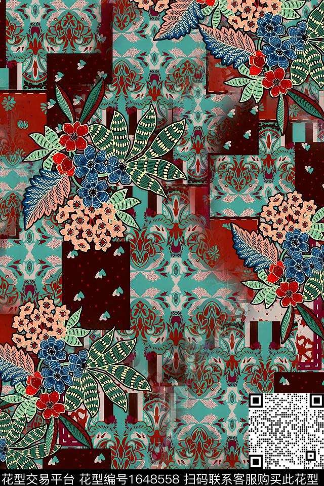 热带花型满版散花花卉数码印花花型下载（图片编号: 1648558） - 瓦栏（Walan）