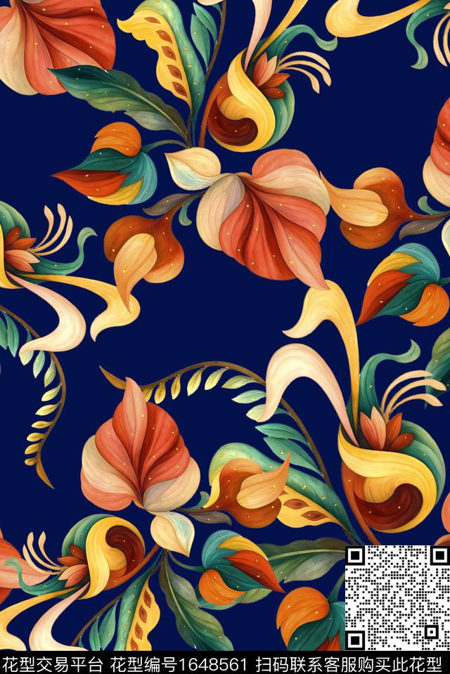 热带花型满版散花花卉数码印花花型下载（图片编号: 1648561） - 瓦栏（Walan）