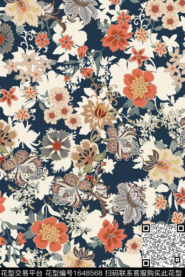 民族花卉传统花型矢量花朵传统印花花型下载（图片编号: 1648568） - 瓦栏（Walan）