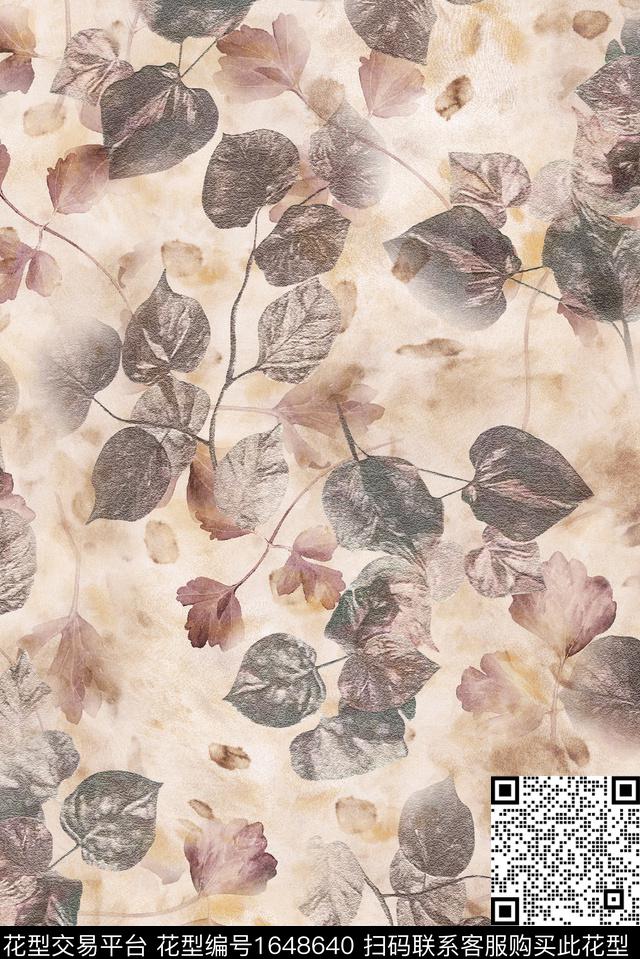 抽象绿植树叶休闲风数码印花花型下载（图片编号: 1648640） - 瓦栏（Walan）