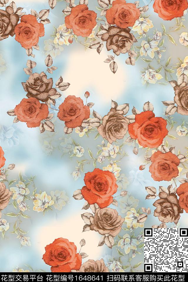 马赛克花卉手绘花卉底纹花数码印花花型下载（图片编号: 1648641） - 瓦栏（Walan）