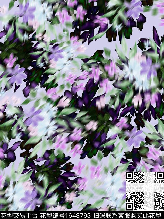 花卉抽象花卉模糊花卉数码印花花型下载（图片编号: 1648793） - 瓦栏（Walan）