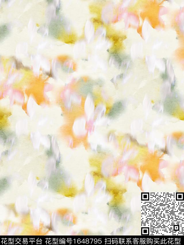 抽象花卉水彩模糊花卉数码印花花型下载（图片编号: 1648795） - 瓦栏（Walan）
