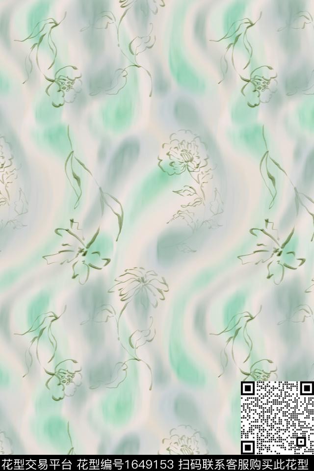 花卉水彩抽象数码印花花型下载（图片编号: 1649153） - 瓦栏（Walan）