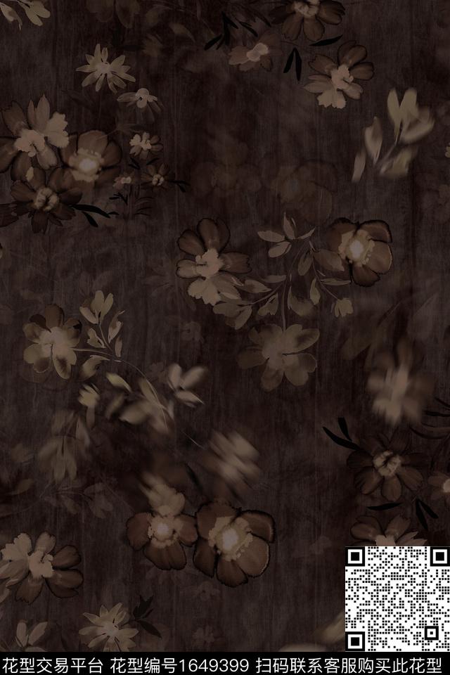 水彩侘寂风花卉数码印花花型下载（图片编号: 1649399） - 瓦栏（Walan）