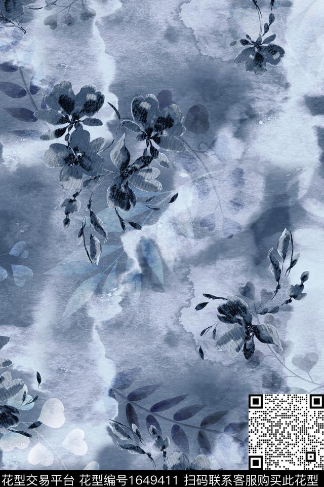 水彩侘寂风花卉数码印花花型下载（图片编号: 1649411） - 瓦栏（Walan）