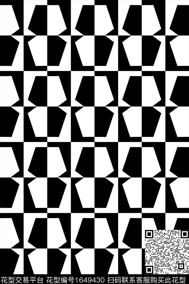 黑白几何传统印花花型下载（图片编号: 1649430） - 瓦栏（Walan）