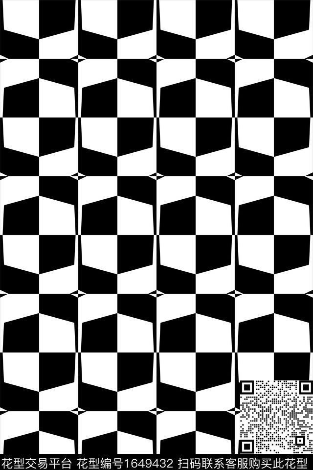 黑白几何传统印花花型下载（图片编号: 1649432） - 瓦栏（Walan）
