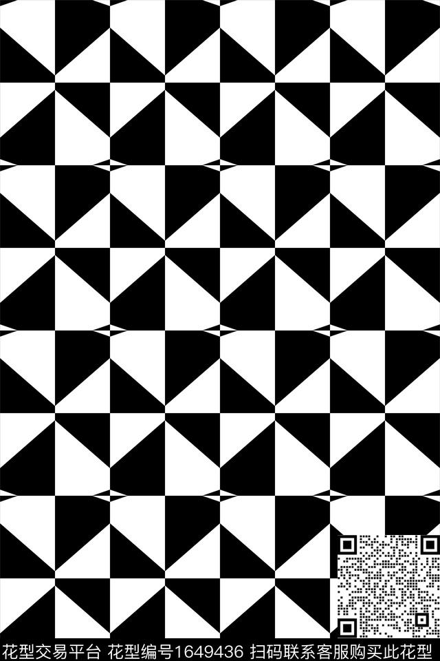 黑白几何传统印花花型下载（图片编号: 1649436） - 瓦栏（Walan）