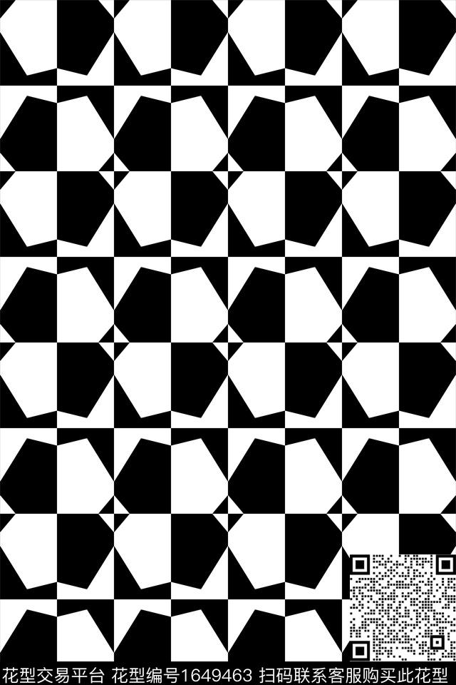 黑白几何传统印花花型下载（图片编号: 1649463） - 瓦栏（Walan）