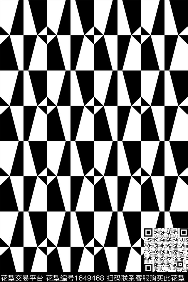 黑白几何传统印花花型下载（图片编号: 1649468） - 瓦栏（Walan）