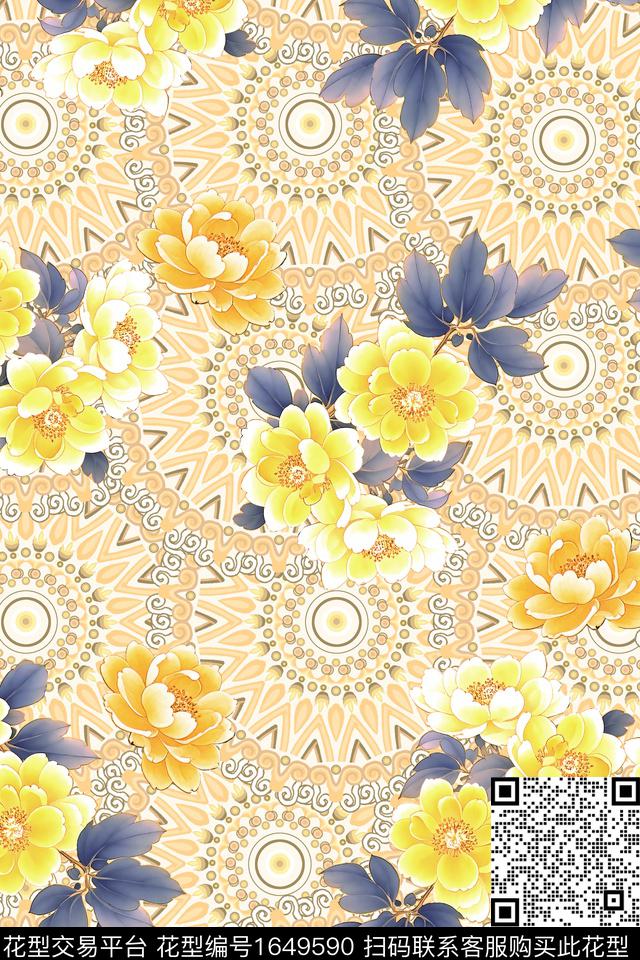 满版散花数码花型香云纱数码印花花型下载（图片编号: 1649590） - 瓦栏（Walan）