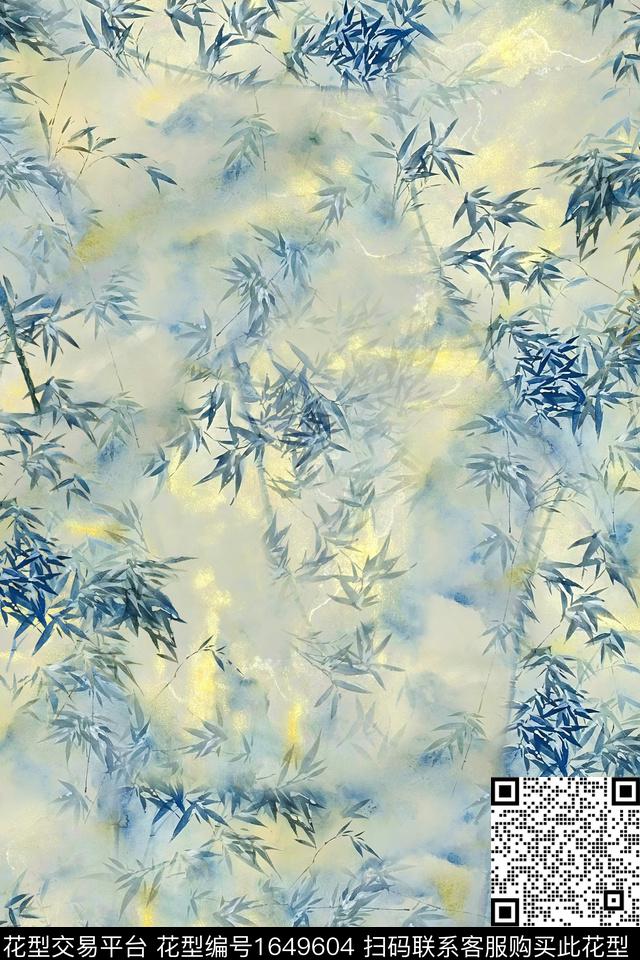 竹子水彩旗袍图案数码印花花型下载（图片编号: 1649604） - 瓦栏（Walan）