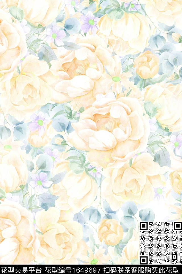 年轻女装小清新花卉数码印花花型下载（图片编号: 1649697） - 瓦栏（Walan）