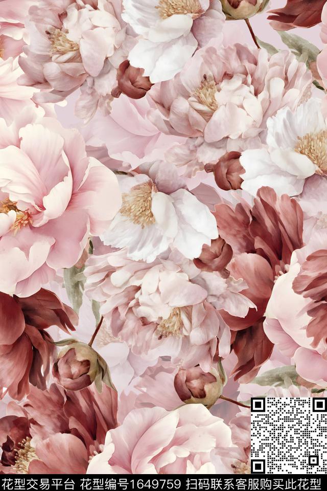 年轻女装真丝花卉数码印花花型下载（图片编号: 1649759） - 瓦栏（Walan）
