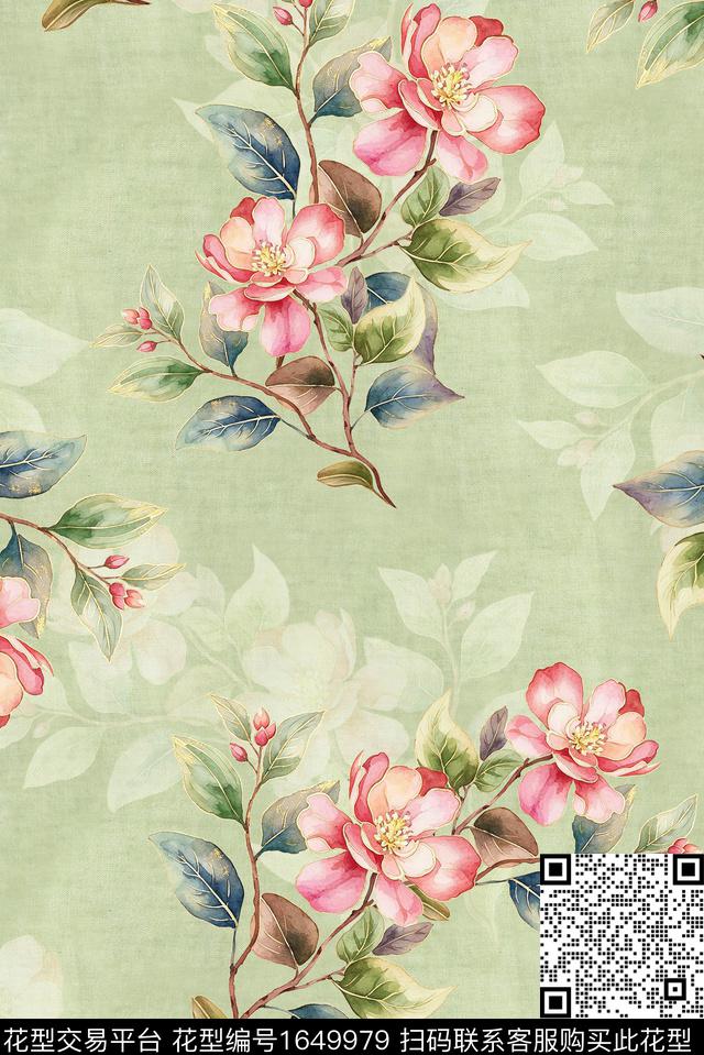 年轻女装满版散花花卉数码印花花型下载（图片编号: 1649979） - 瓦栏（Walan）