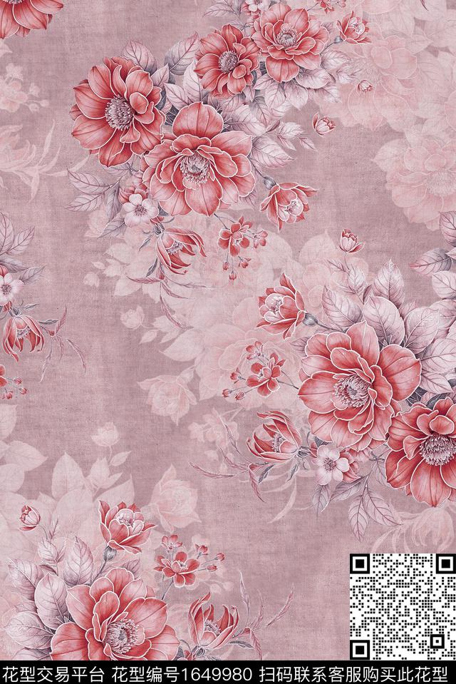 年轻女装满版散花花卉数码印花花型下载（图片编号: 1649980） - 瓦栏（Walan）