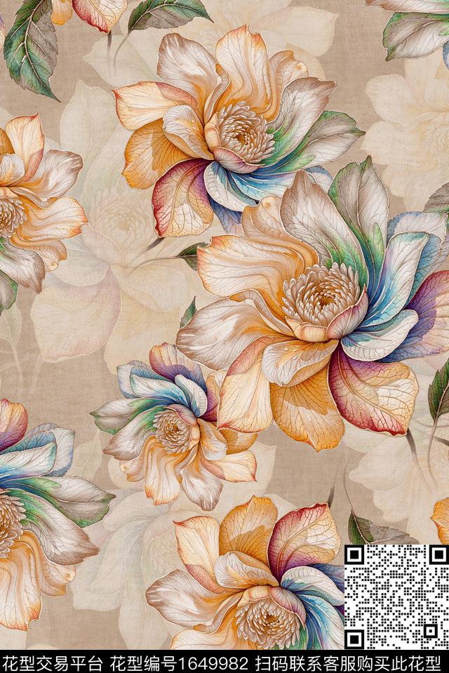 年轻女装满版散花花卉数码印花花型下载（图片编号: 1649982） - 瓦栏（Walan）