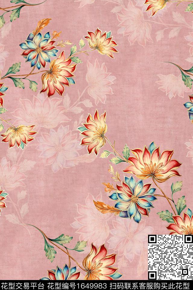 年轻女装满版散花花卉数码印花花型下载（图片编号: 1649983） - 瓦栏（Walan）