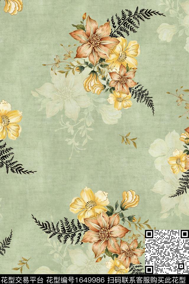 年轻女装满版散花花卉数码印花花型下载（图片编号: 1649986） - 瓦栏（Walan）