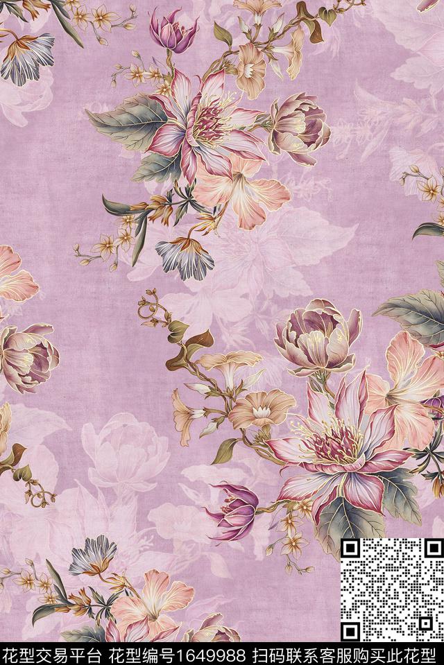 年轻女装满版散花花卉数码印花花型下载（图片编号: 1649988） - 瓦栏（Walan）