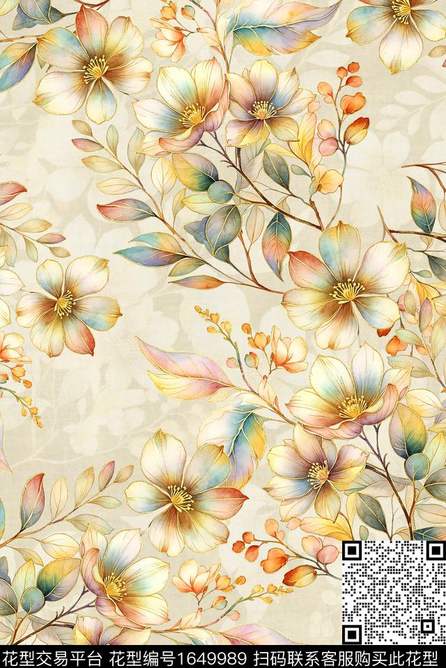 年轻女装满版散花花卉数码印花花型下载（图片编号: 1649989） - 瓦栏（Walan）
