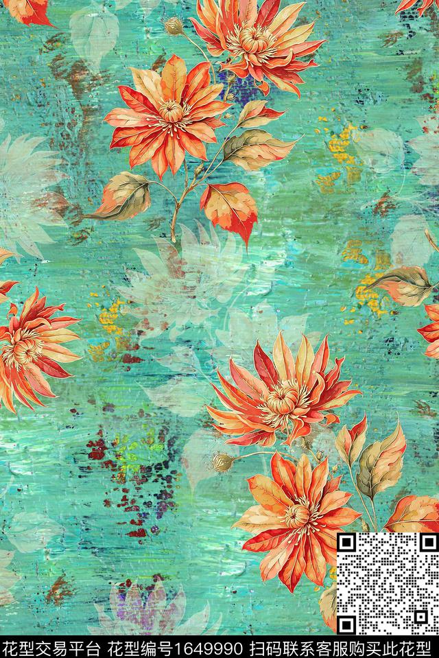年轻女装满版散花花卉数码印花花型下载（图片编号: 1649990） - 瓦栏（Walan）