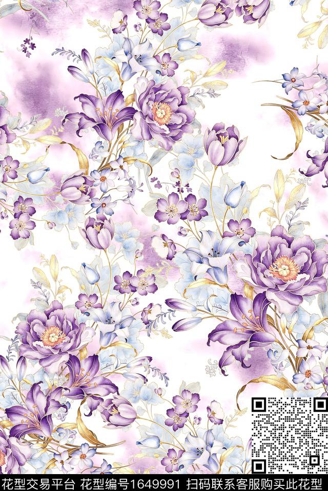 年轻女装满版散花花卉数码印花花型下载（图片编号: 1649991） - 瓦栏（Walan）